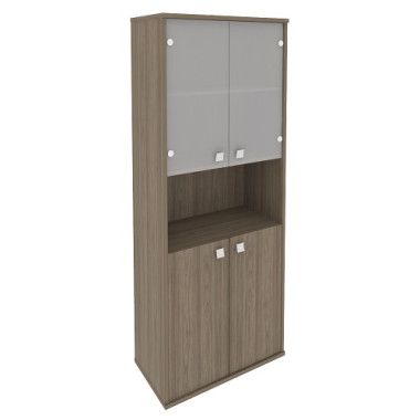 Шкаф высокий широкий  (2 низкие двери ЛДСП,2 низкие двери стекло) 778х410х1980 &mdash; Аэлита
